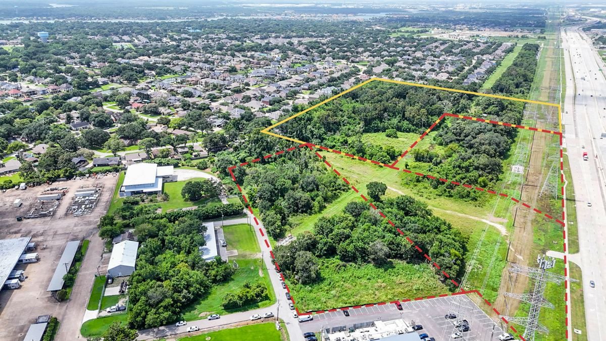Aerial land photo with property line overlay marked