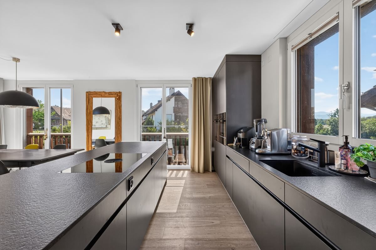 Kitchen after window pull, view through window properly exposed